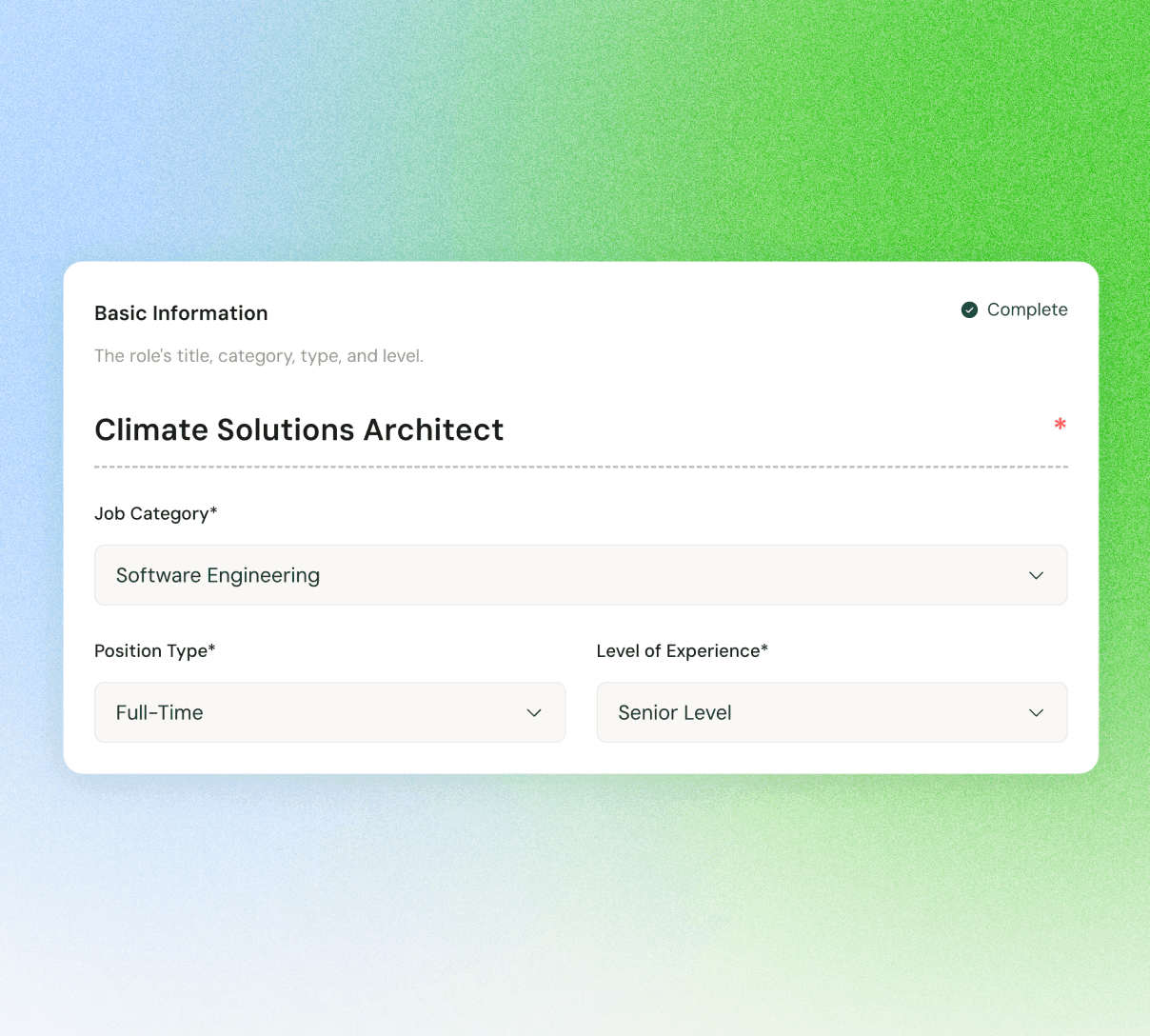 Role editor with structured basic information and role description fields