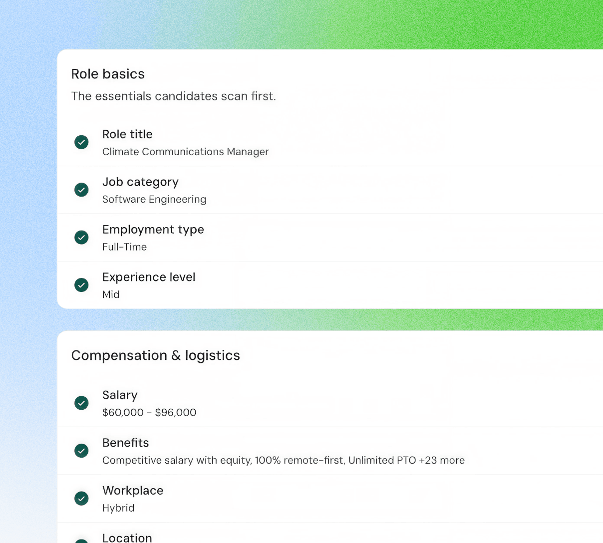 Publish review screen showing everything candidates can see with listing strength